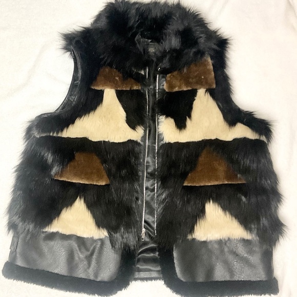 DONNA SALYERS FABULOUS FURS FAUX FUR FULL ZIP MULTICOLORED VEST SIZE XL - Picture 8 of 14